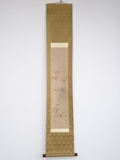 古物　日本画　峰雲筆　紅葉図　肉筆紙本掛軸　